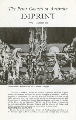 <p>Imprint [Journal of the Print Council of Australia], volume 07, number 1, 1972.</p>