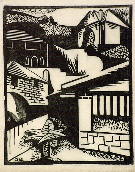 Artist: b'Black, Dorrit.' | Title: b'Hillside houses.' | Date: c.1931 | Technique: b'linocut printed in black ink, from one block'