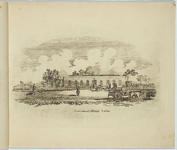 Artist: b'Nixon, F.R.' | Title: b'Government offices.' | Date: 1845 | Technique: b'etching, printed in black ink, from one plate'