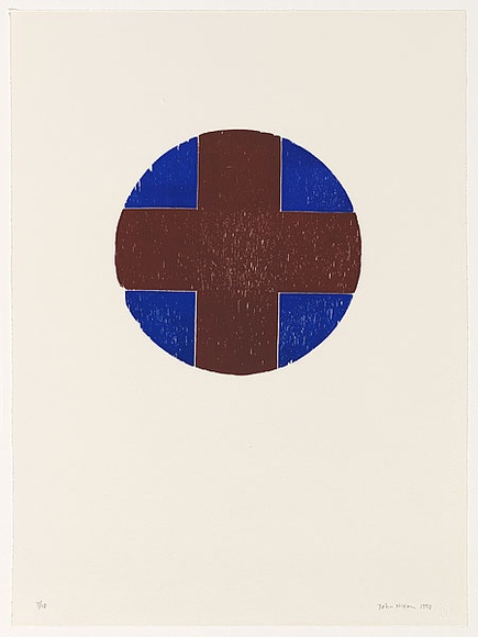 Artist: Nixon, John. | Title: not titled [brown cross] | Date: 1990 | Technique: woodcut, printed in two colours, from two blocks