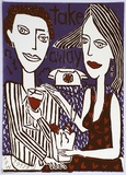 Artist: Lester, Kerrie. | Title: not titled [take away] | Date: 1998, November | Technique: woodcut, printed in colour, from three blocks