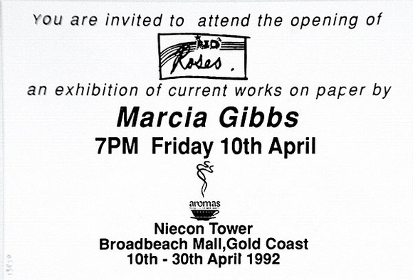 Artist: b'Gibbs, Marcia.' | Title: b'Invitation to Marcia Gibbs exhibition [verso]' | Date: 1990