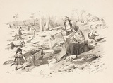 Artist: b'GILL, S.T.' | Title: b'Zealous gold diggers, Bendigo.' | Date: 1852 | Technique: b'lithograph, printed in black ink, from one stone'