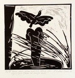 Artist: Wallace-Crabbe, Robin. | Title: not titled [III Venus, born ... avec bi winged bird]. | Date: 1980 | Technique: linocut, printed in black ink, from one block | Copyright: © Robin Wallace-Crabbe, Licensed by VISCOPY, Australia