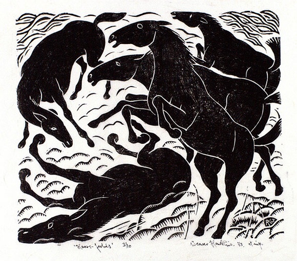 Artist: b'Hawkins, Weaver.' | Title: b'Horse frolics' | Date: 1963 | Technique: b'linocut, printed in black ink, from one block' | Copyright: b'The Estate of H.F Weaver Hawkins'