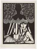Artist: b'Klein, Deborah.' | Title: b'The man behind' | Date: 1991 | Technique: b'linocut, printed in black ink, from one block'