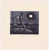 Artist: Mombassa, Reg. | Title: Monster with bird | Date: 2004 | Technique: etching and aquatint, printed in blue/black ink, from one plate