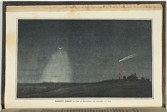 Title: bDonati's Comet as seen at Melbourne, on October 11th, 1858. | Date: 1859 | Technique: b'lithograph, printed in colour, from two stones'
