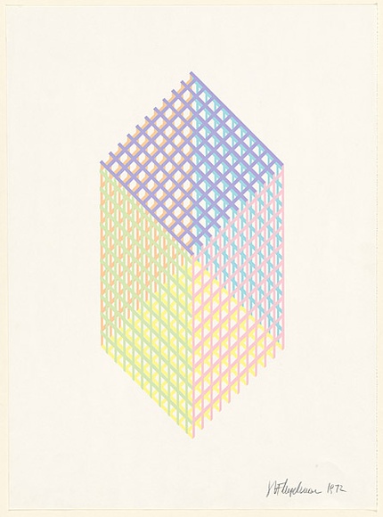 Artist: b'Flugelman, Bert.' | Title: b'(Cube in mesh).' | Date: 1972 | Technique: b'screenprint, printed in colour, from six stencils' | Copyright: b'\xc2\xa9 Bert Flugelman'