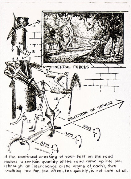 Artist: b'Tillers, Imants.' | Title: b'If the continual cracking of your feet on the road ...' | Date: 1976 | Technique: b'etching and aquatint, printed in brown ink, from one copper plate' | Copyright: b'Courtesy of the artist'