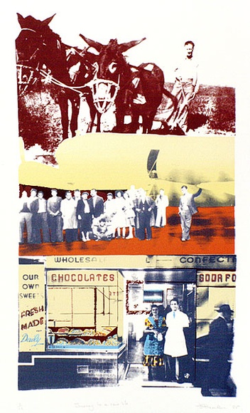 Artist: b'Pavlou, Julie.' | Title: b'Journey to a new life' | Date: 1985 | Technique: b'screenprint, printed in colour, from multiple stencils'