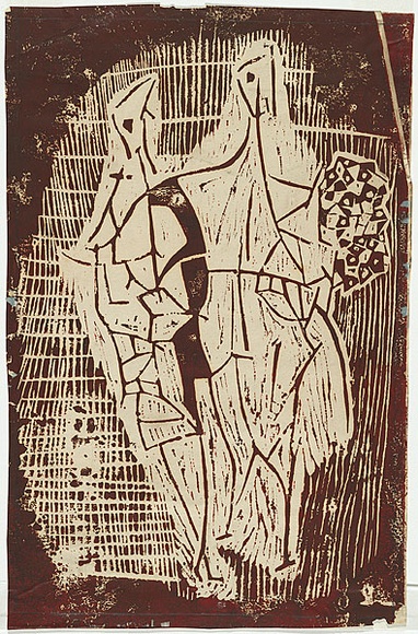 Artist: b'Kane, Julius.' | Title: b'Two figures' | Date: (1958) | Technique: b'linocut, printed in brown ink, from one block'