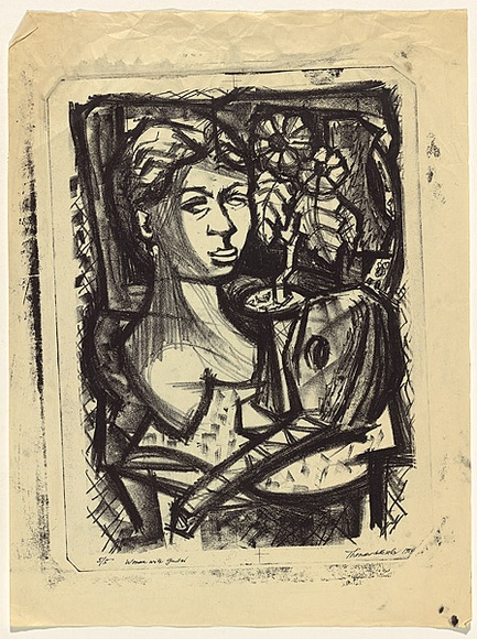 Title: b'Woman with guitar' | Date: 1959 | Technique: b'lithograph, printed in black ink, from one stone'