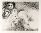 Artist: b'BOYD, Arthur' | Title: b'St Clare showing her shaven head to her family.' | Date: (1965) | Technique: b'lithograph, printed in black ink, from one plate' | Copyright: b'Reproduced with permission of Bundanon Trust'