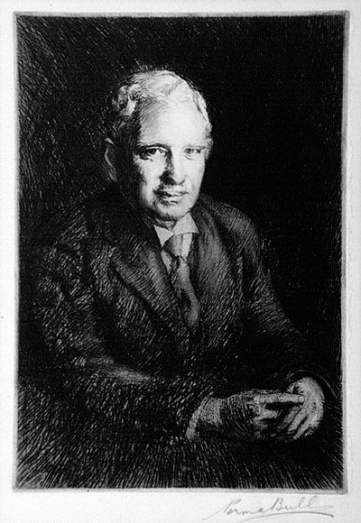 Artist: b'Bull, Norma C.' | Title: b'(Portrait of a man).' | Date: c.1934 | Technique: b'etching, aquatint and burnishing, printed in black ink, from one plate'