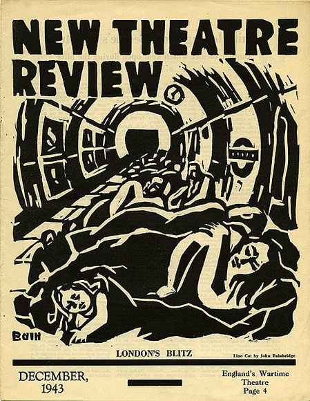 Title: b'New theatre review: December 1943' | Date: November 1943 | Technique: b'linocut, printed in black ink, from one block; letterpress text'