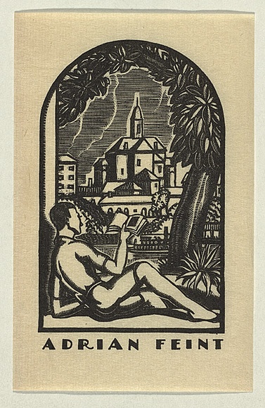 Artist: FEINT, Adrian | Title: Bookplate: Adrian Feint. | Date: 1930 | Technique: wood-engraving, printed in black ink, from one block | Copyright: Courtesy the Estate of Adrian Feint