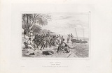 Artist: b'Sainson, Louis de.' | Title: bBaie Jervis. Les Marins de L'Astrolabe partagent leur peche avec les Naturels. [Jervis Bay. Sailors from the Astrolabe share their fish with the natives.] | Date: 1833 | Technique: b'lithograph, printed in black ink, from one stone'