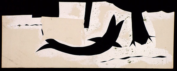 Artist: b'Blackman, Charles.' | Title: b'Stencil for not titled (Jumping fish).' | Date: c.1952 | Technique: b'hand cut paper stencil'