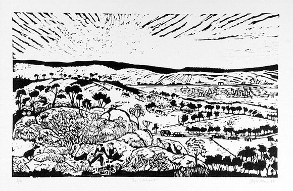 Artist: b'Allen, Joyce.' | Title: b'The lookout.' | Date: 1986 | Technique: b'linocut, printed in black ink, from one block'