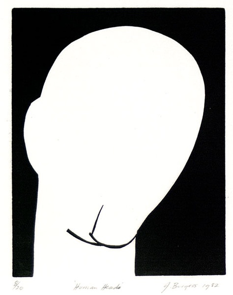 Artist: b'Burgess, Jeff.' | Title: b'Human head.' | Date: 1982 | Technique: b'linocut, printed in black ink, from one block'