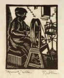 Artist: b'Hawkins, Weaver.' | Title: b'Spinning, Malta.' | Date: c.1927 | Technique: b'woodcut, printed in black ink, from one block' | Copyright: b'The Estate of H.F Weaver Hawkins'