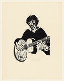 Title: b'not titled [guitar player]' | Date: 1970 | Technique: b'linocut, printed in black ink, from one block'