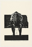 Artist: AMOR, Rick | Title: Girl in Placa Reial Barcelona. | Date: 1991 | Technique: woodcut, printed in black ink, from one block