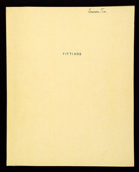 Artist: b'Johnson, Tim.' | Title: b(from Fittings: an artist's book containing [25] pp., incl., [15] pp., of illustration, [5] blue sheets, yellow cardboard cover). | Date: c.1971 | Technique: b'offset-lithograph on typescript' | Copyright: b'\xc2\xa9 Tim Johnson'