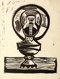 Artist: b'Barwell, Geoff.' | Title: b'(The lamp).' | Date: (1955) | Technique: b'linocut, printed in black ink, from one block'