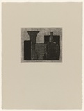 Title: b'not titled [still life with bottle and vase]' | Date: 1987 | Technique: b'etching, printed in black ink, from one plate'