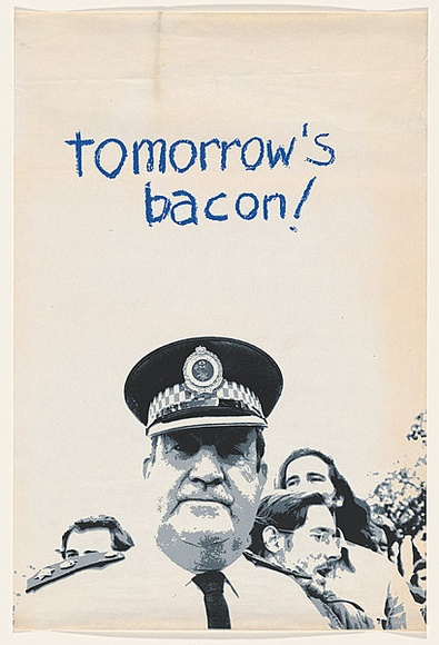 Artist: b'MACKINOLTY, Chips' | Title: bTomorrow's bacon! | Date: 1976 | Technique: b'screenprint, printed in colour, from two stencils'