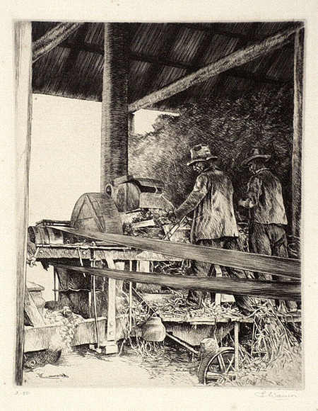 Artist: b'Warner, Alfred Edward.' | Title: b'Chopping lucerne' | Date: 1935 | Technique: b'etching, printed in black ink, with plate-tone, from one plate'