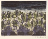 Artist: b'Woodford, Amanda.' | Title: b'not titled [landscape in purple and green]' | Date: 1992, June | Technique: b'etching and aquatint, printed in colour, from multiple plates'