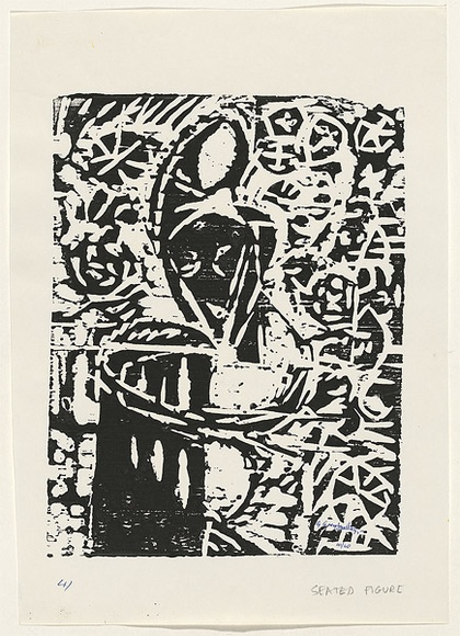 Artist: b'Grey-Smith, Guy' | Title: b'Seated figure' | Date: 1975 | Technique: b'woodcut, printed in black ink, from one block'