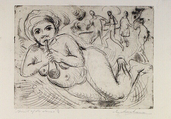 Artist: b'Armstrong, Ian.' | Title: b'Spirit of the dance.' | Date: c.1955 | Technique: b'etching, drypoint, printed in warm black ink with plate-tone, from one plate'