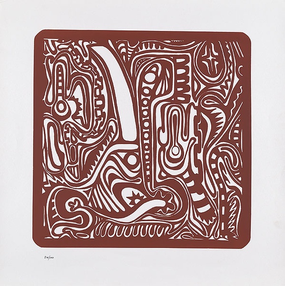 Artist: b'Lasisi, David.' | Title: b'not titled' | Date: 1976 | Technique: b'screenprint, printed in brown ink, from one stencil'