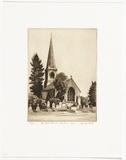 Artist: b'PLATT, Austin' | Title: b'St Johns Church, Canberra' | Date: 1945 | Technique: b'lithograph, printed in black ink, from one stone'