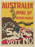 Artist: UNKNOWN | Title: Australia! Wake up to your danger!!. | Date: c.1917 | Technique: stencil, printed in colour, from multiple hand-cut stencils