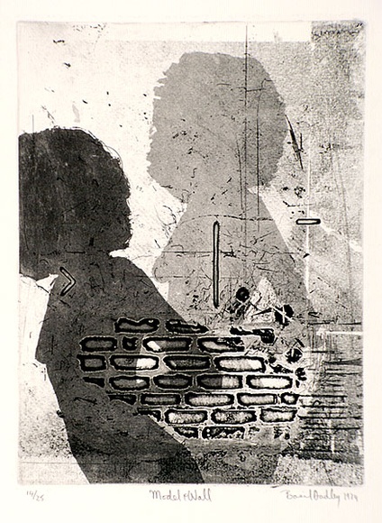 Artist: b'Hadley, Basil.' | Title: b'Model and wall' | Date: 1974 | Technique: b'etching, aquatint and deep etch, printed in black ink, from one plate'