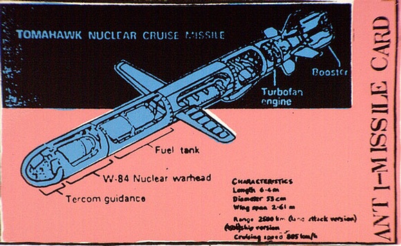 Artist: b'Jill Posters.' | Title: b'Postcard: Anti-missile card' | Date: 1984 | Technique: b'screenprint, printed in colour, from three stencils'