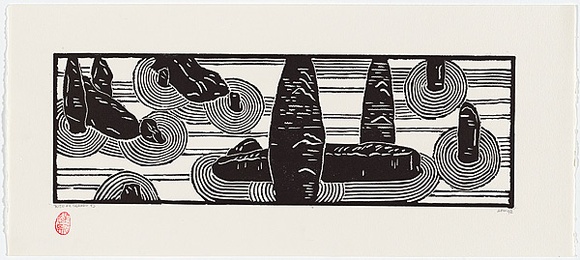 Artist: b'Gerard, Johannes C.' | Title: b'The stones and lines of To-Jiin (Kyoto) [no. 7080]' | Date: 1993 | Technique: b'linocut, printed in black ink, from one block'