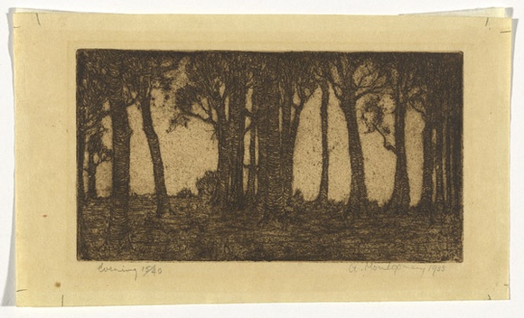 Artist: Montgomery, Anne. | Title: Evening | Date: 1933 | Technique: etching, printed in black ink, from one plate