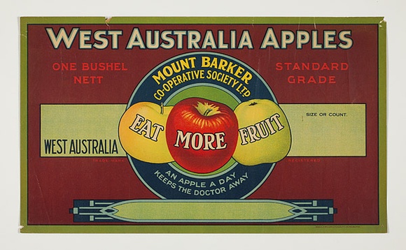 Artist: b'Burdett, Frank.' | Title: b'West Australia apples ... Mount Baker Co-operative Society Ltd..' | Date: c.1920 | Technique: b'lithograph, printed in colour, from multiple stones [or plates]'