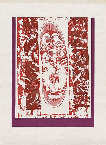 Artist: b'Lamang, Kambau Namaleu.' | Title: b'Eye fingered birth of the super haired super star (It all began in the eyes, so to say)' | Date: 1974 | Technique: b'screenprint, printed in colour, from multiple stencils'