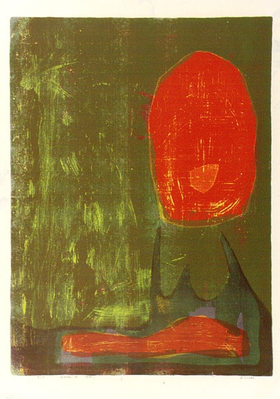 Artist: b'WICKS, Arthur' | Title: b'Landscape and red sun' | Date: 1966 | Technique: b'screenprint, printed in colour, from multiple stencils'