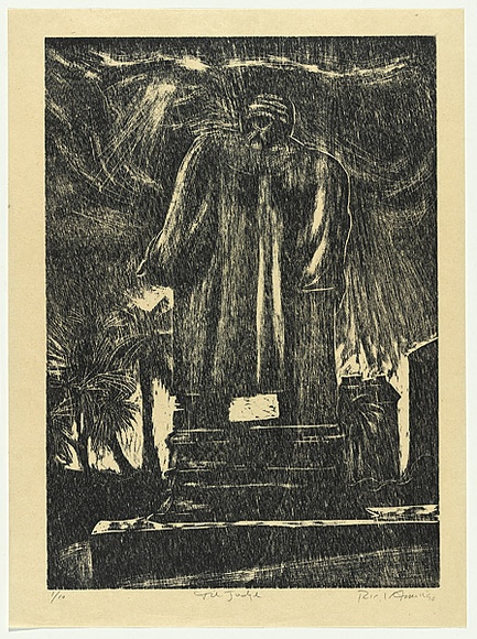 Artist: b'AMOR, Rick' | Title: b'The judge.' | Date: 1990 | Technique: b'woodcut, printed in black ink, from one block'