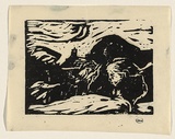 Artist: b'WILLIAMS, Fred' | Title: b'Landscape, Kent [1st version]' | Date: c.1954 | Technique: b'linocut, printed in black ink, from one block' | Copyright: b'\xc2\xa9 Fred Williams Estate'