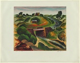 Artist: b'Sumner, Alan.' | Title: b'Darebin Creek bridge.' | Date: c.1947 | Technique: b'screenprint, printed in colour, from 16 stencils'