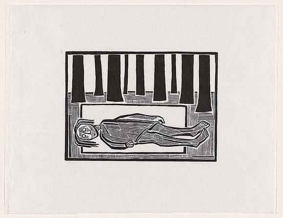 Artist: b'Groblicka, Lidia.' | Title: b'Under the trees' | Date: 1972 | Technique: b'woodcut, printed in black ink, from one block'